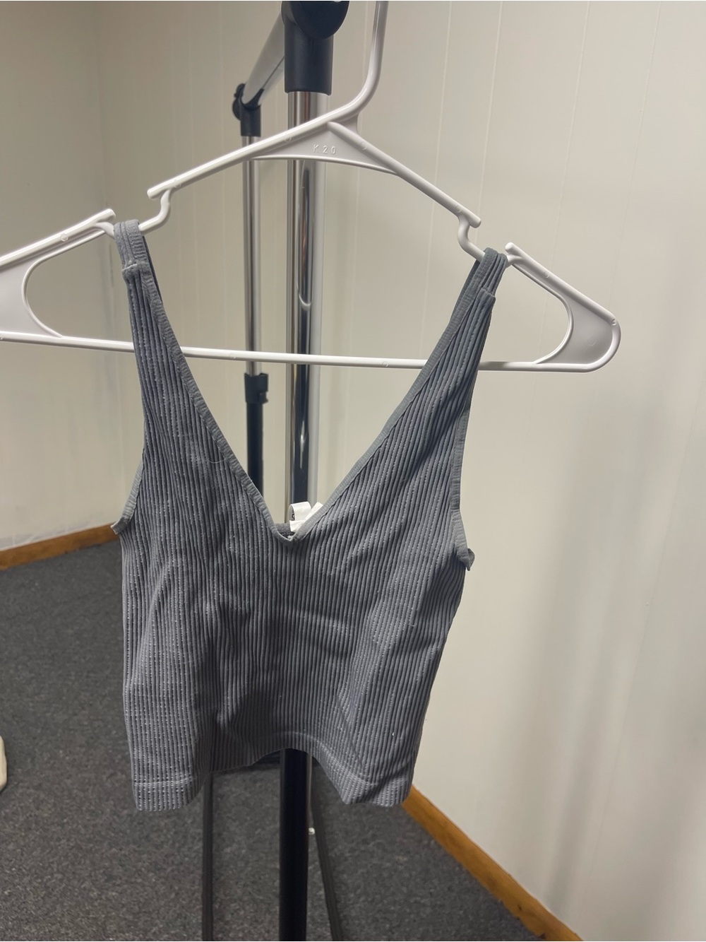 Nikibiki Ribbed V-Neck Cropped Tank - Gray